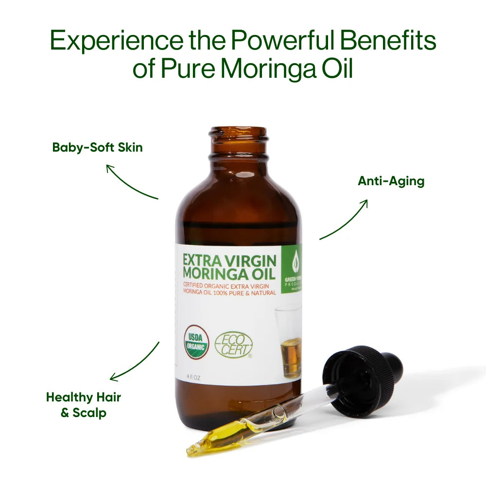 Moringa Oil, 100% Pure, Organic, Extra Virgin, and Cold Pressed